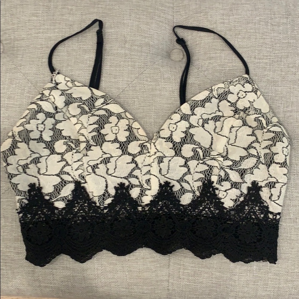 Black and white lace crop top